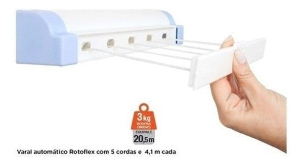 Varal Automático 5 Cordas Retrátil Parede 4,1 Metros Secalux - Branco