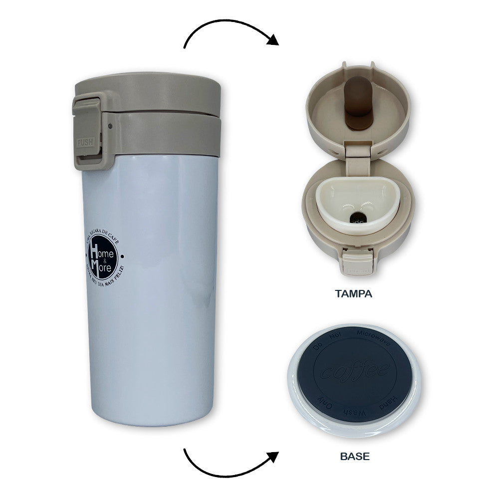 Copo Térmico Infusor 380ml Aço Inox Garrafa A Vácuo - BRANCO