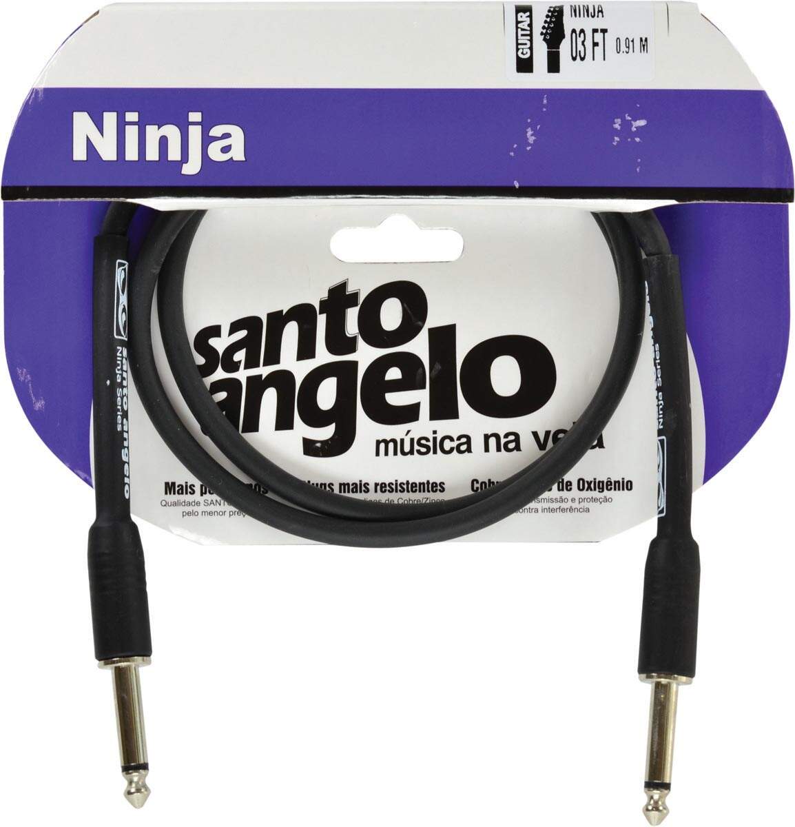 Cabo De Guitarra Ninja Cable 0,20 Mm Conector P10/p10 03ft 91 Centímetros Preto