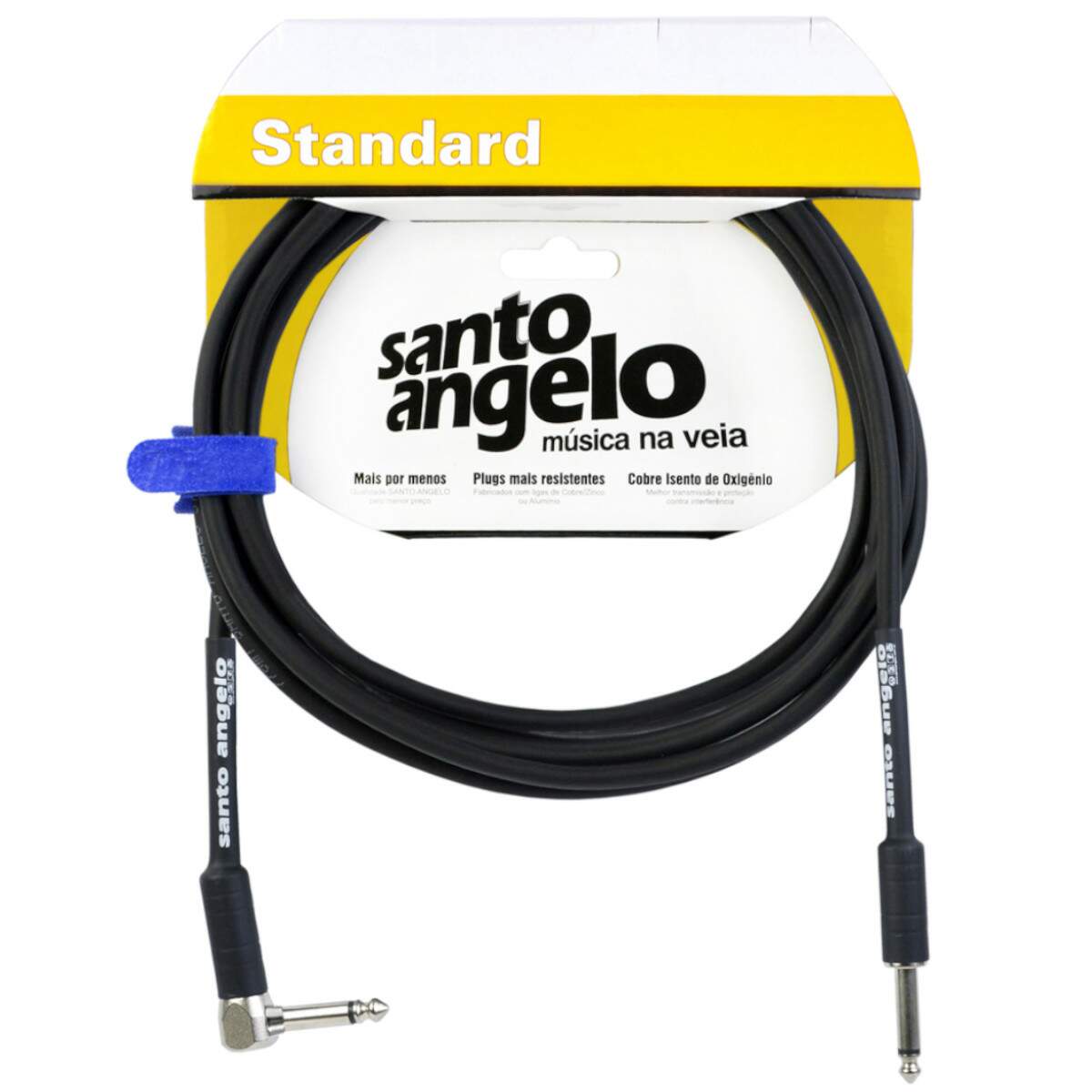 Cabo De Guitarra Angel 0,30mm Conector P10/p10 90º 10ft 3,05 Metros Preto