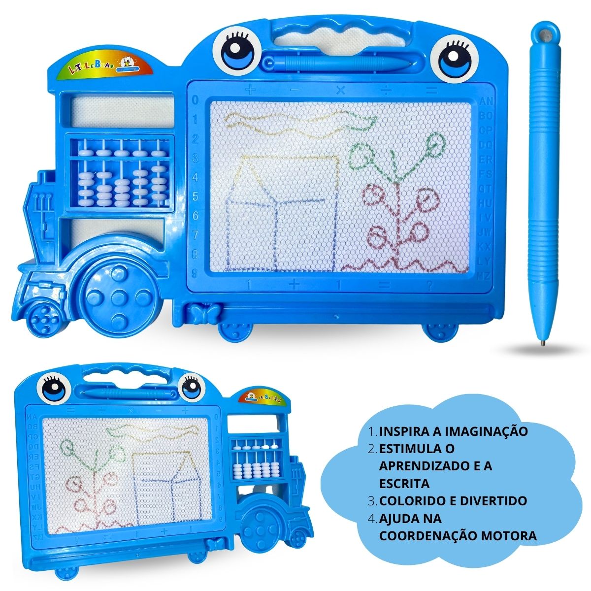 Lousa Mágica Infantil Com Caneta Magnética 30cm Trenzinho