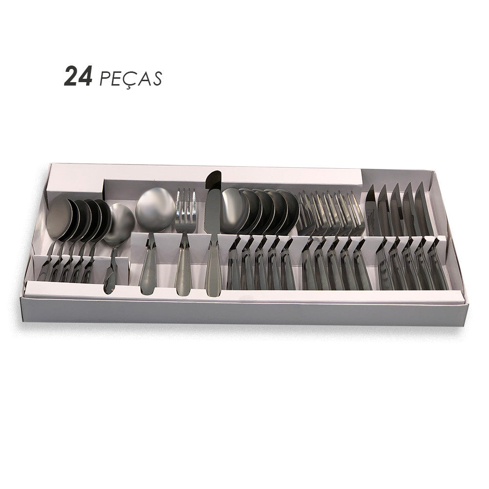 Conjunto de Talheres em Aço Inox 24 Peças