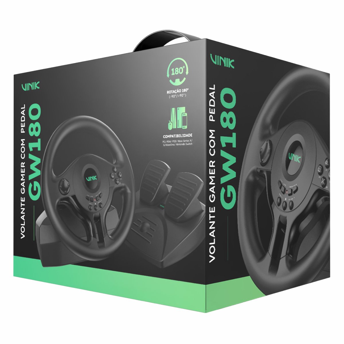 Volante Gamer Com Pedal Gw180 Vinik Para Pc / Ps4 / Xbox / Switch