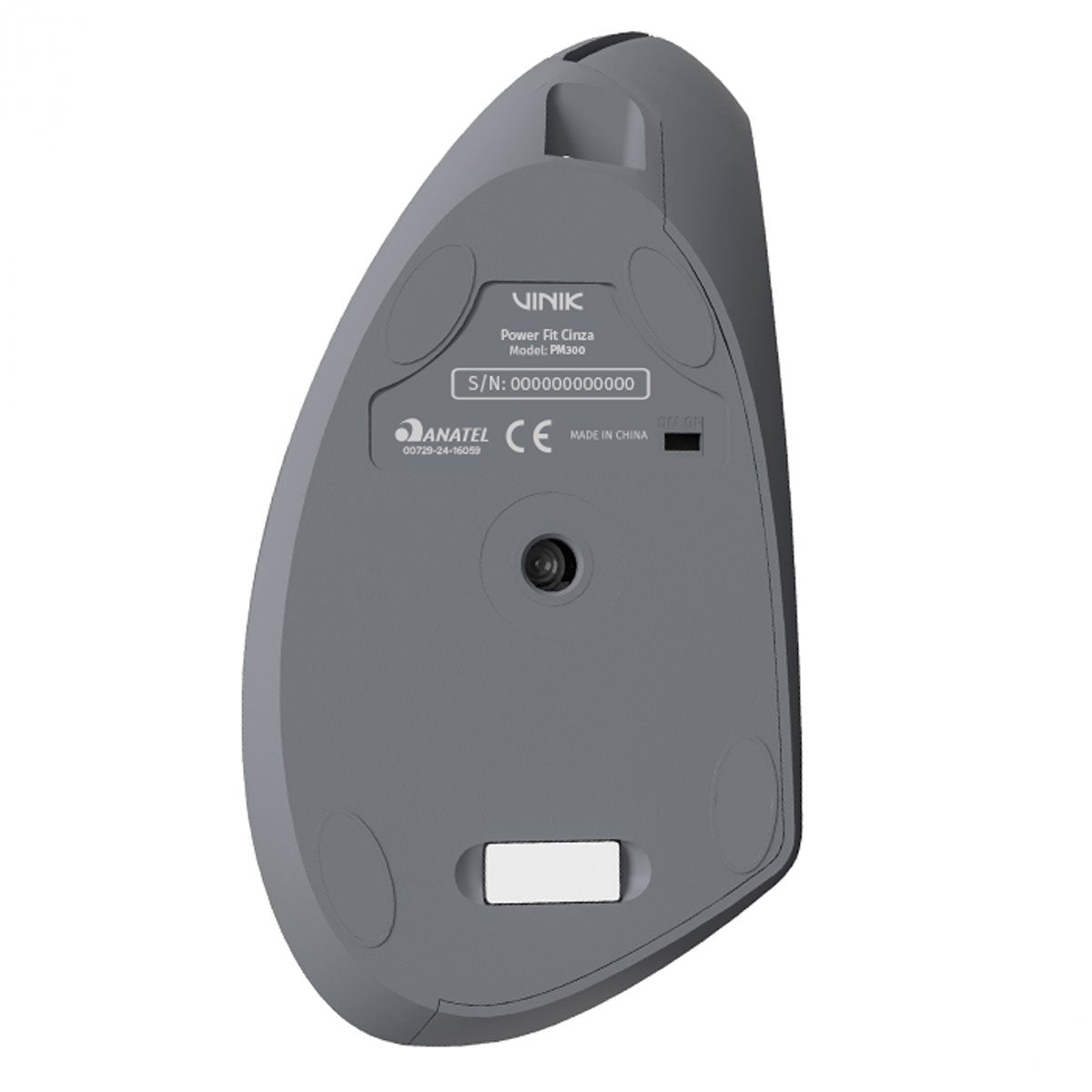 Mouse Sem Fio Recarregavel 2.4 Ghz Vertical Ergonomico Ortopedico Power Fit 1600 Dpi Cinza Usb - Pm300
