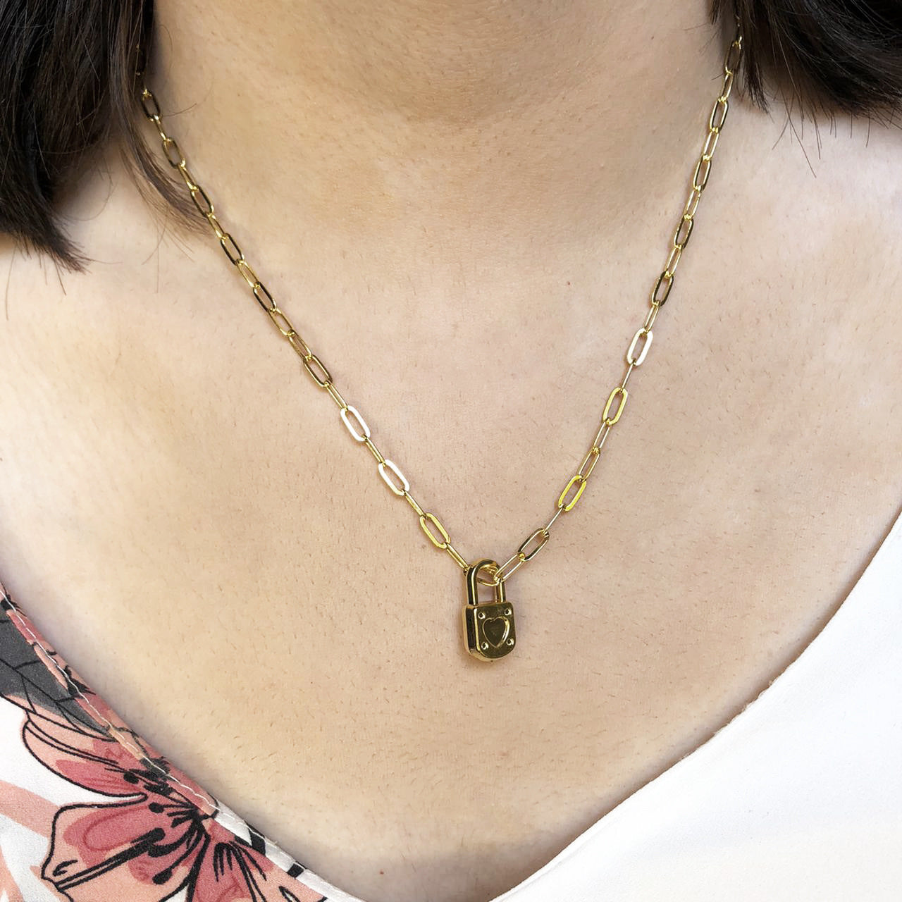 Colar Corrente Cartier Pingente Cadeado Folheado Ouro 18k