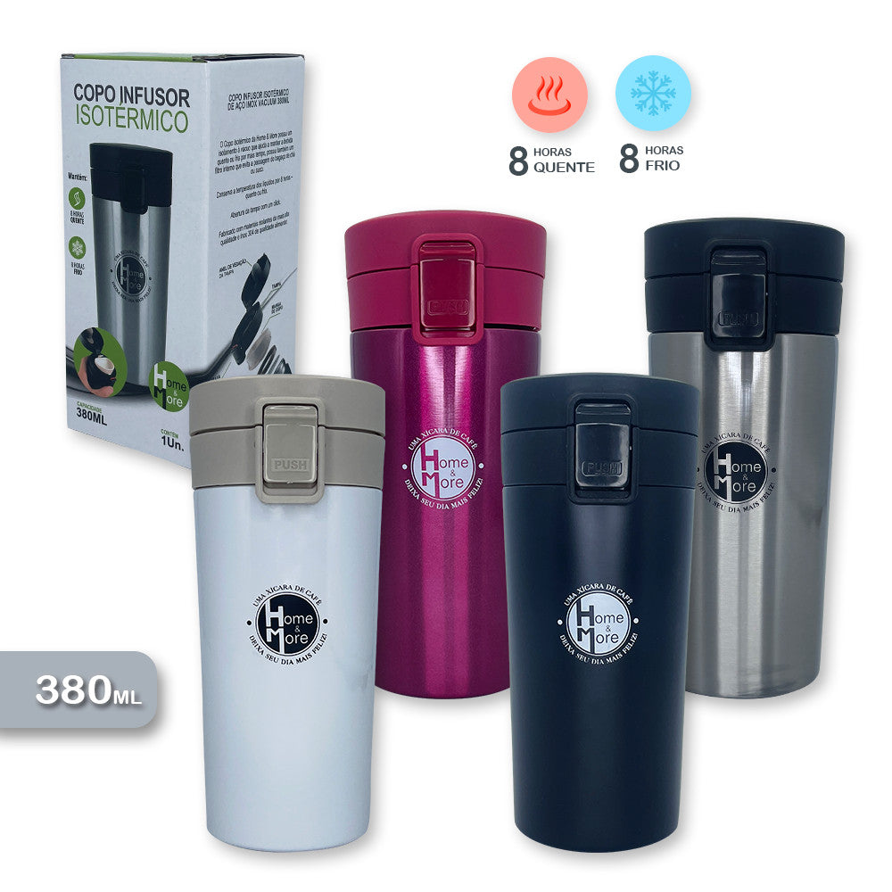 Copo Térmico Infusor 380ml Aço Inox Garrafa A Vácuo - BRANCO
