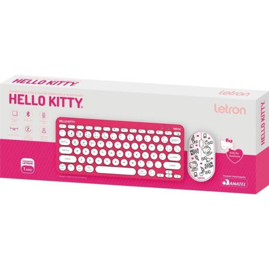 Kit Teclado e Mouse Sem Fio Letron Hello Kitty Rosa