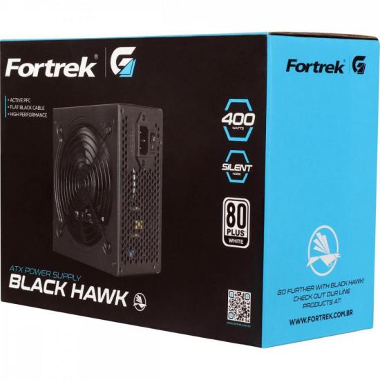 Fonte Gamer ATX Fortrek Black Hawk 400W 80 Plus White PFC Ativo