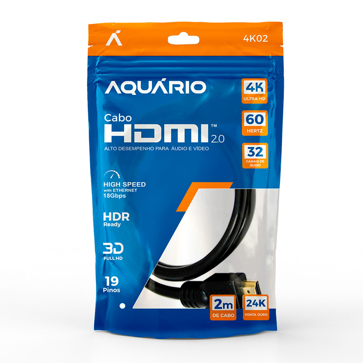 Cabo Hdmi Gold 2.0 2m 4k 3d Preto Aquario
