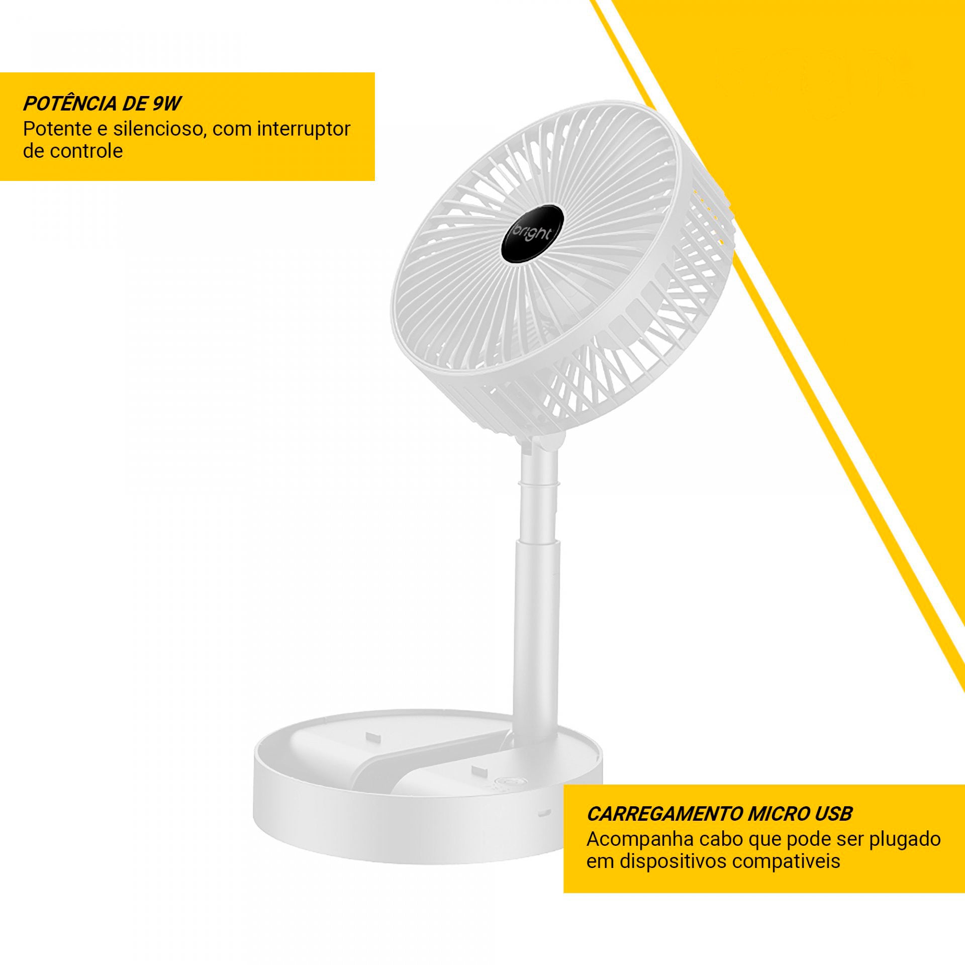 Ventilador Portatil Recarregavel C/ Ajuste De Altura Vn002 Branco Bright