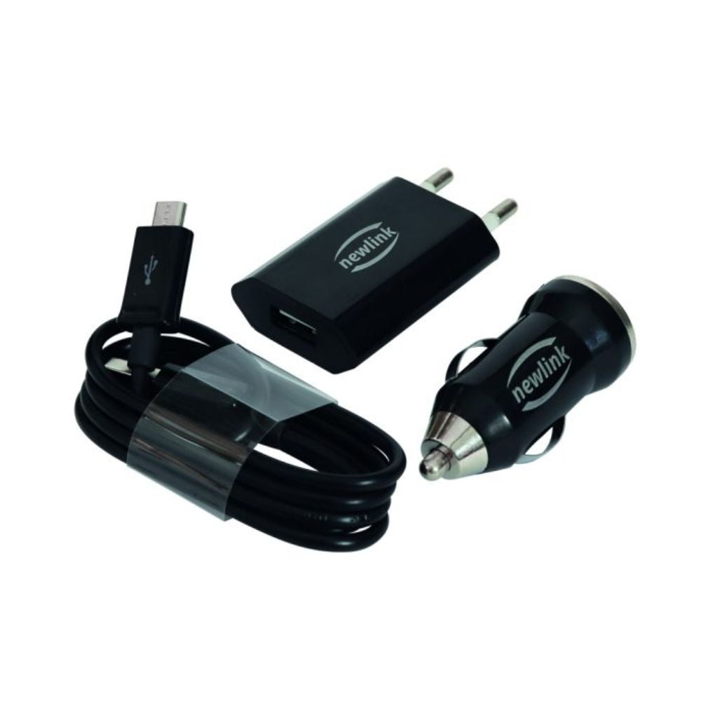 Kit Carregador Automotivo + Carregador Micro Usb C/ 1 Entrada Usb 1a Kt100 Newlink
