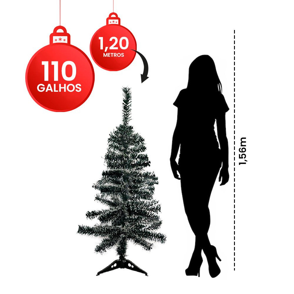 Árvore Pinheiro De Natal Luxo Verde Nevada 1,20 m 110 Galhos