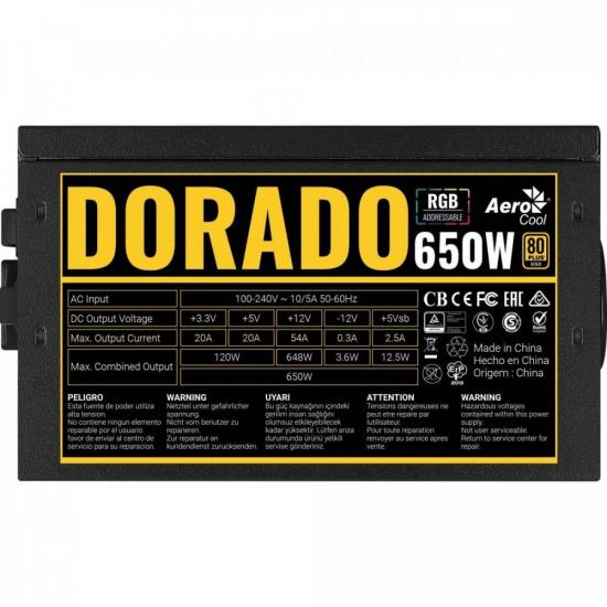 Fonte Gamer ATX Aerocool DORADO 650W 80 Plus Gold APFC
