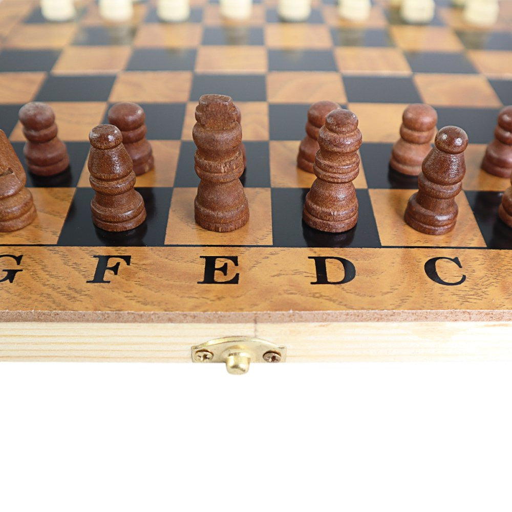 Jogo de Xadrez Maleta 3 em 1 de Madeira 29cm