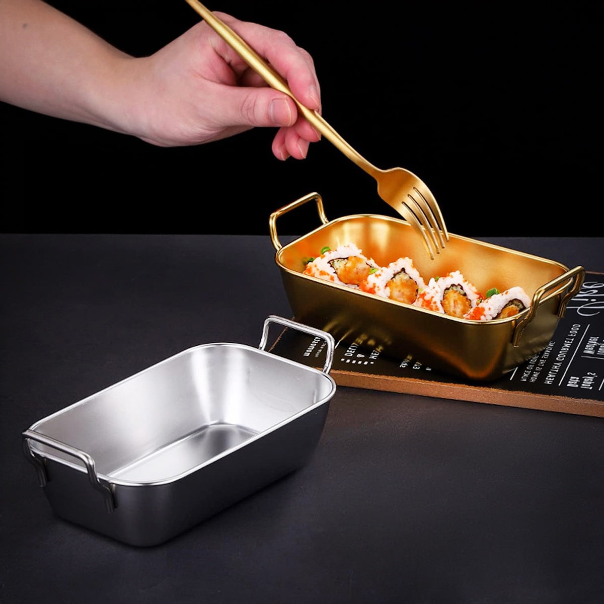 Bandeja Retangular Com Alça Mini Petisqueira Aço Inox