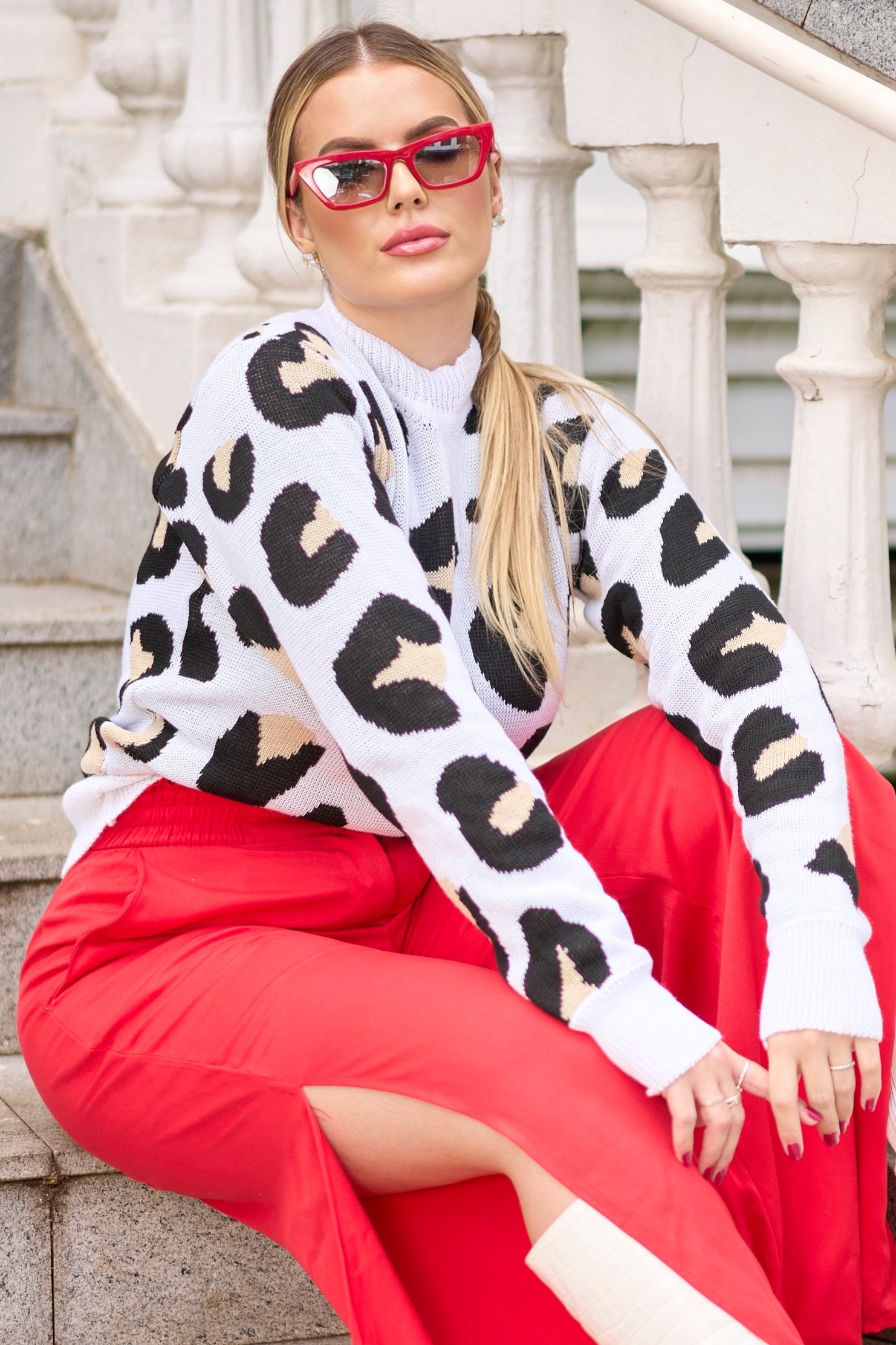 Blusa Tricot Duo Print Manga Longa