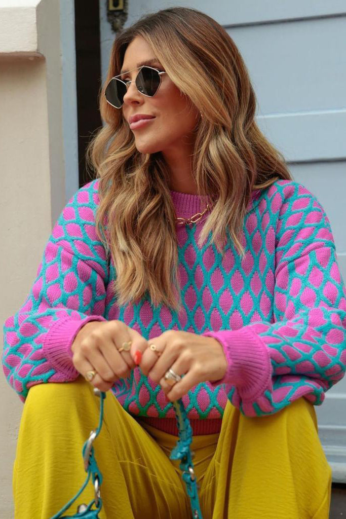 Blusa Tricot Manga Longa Geométrica