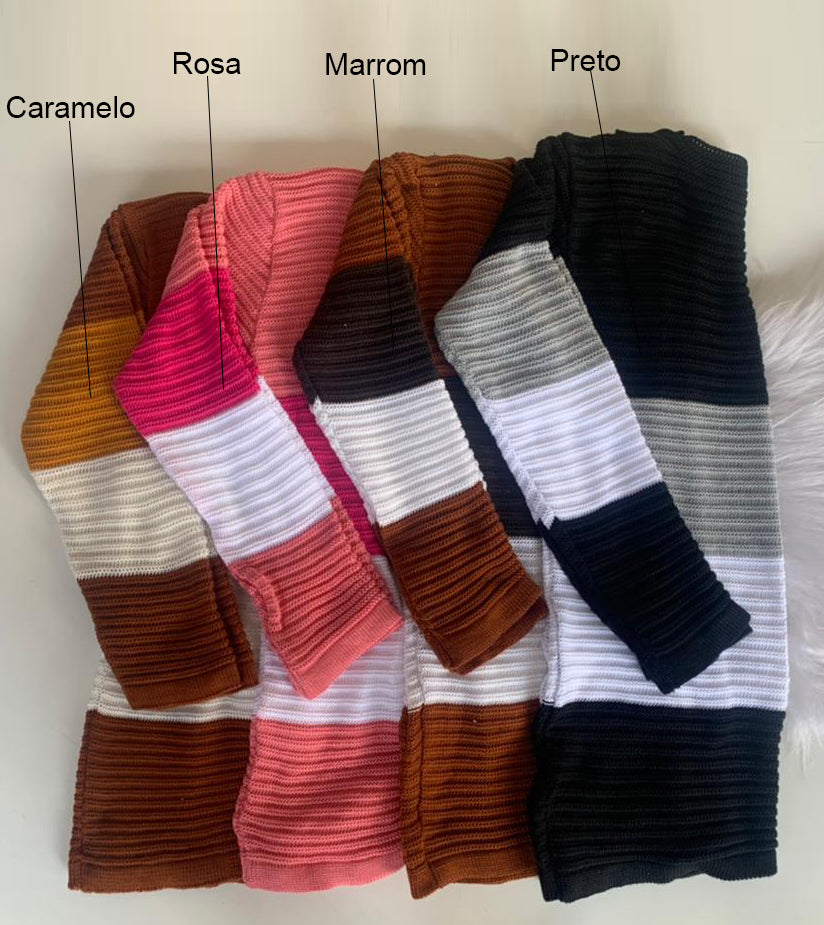 Casaco Tricot Listrado Tricolor