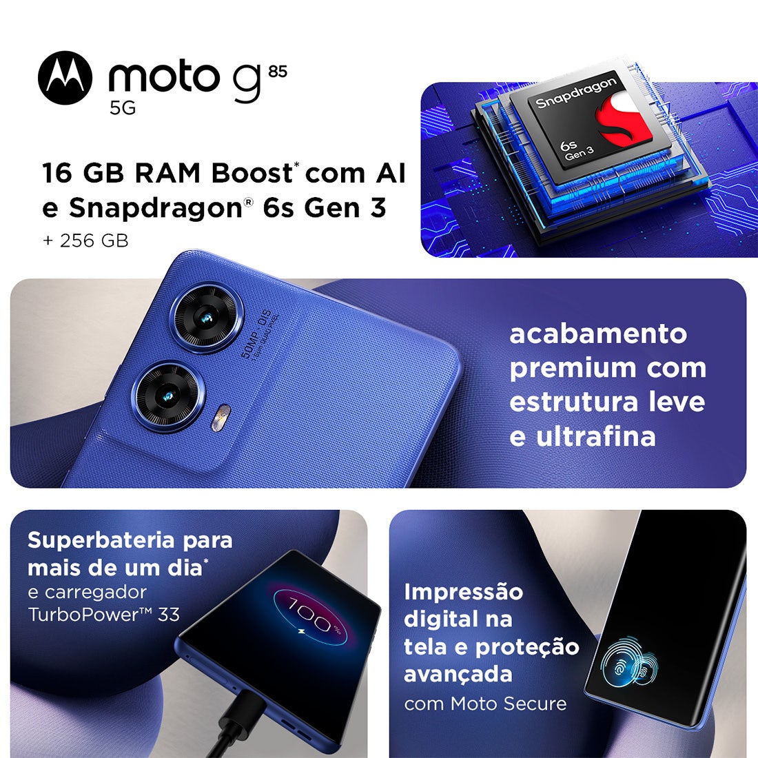 Smartphone Motorola G85 XT2427-1 Grafite 5G 256GB - PB290019BR