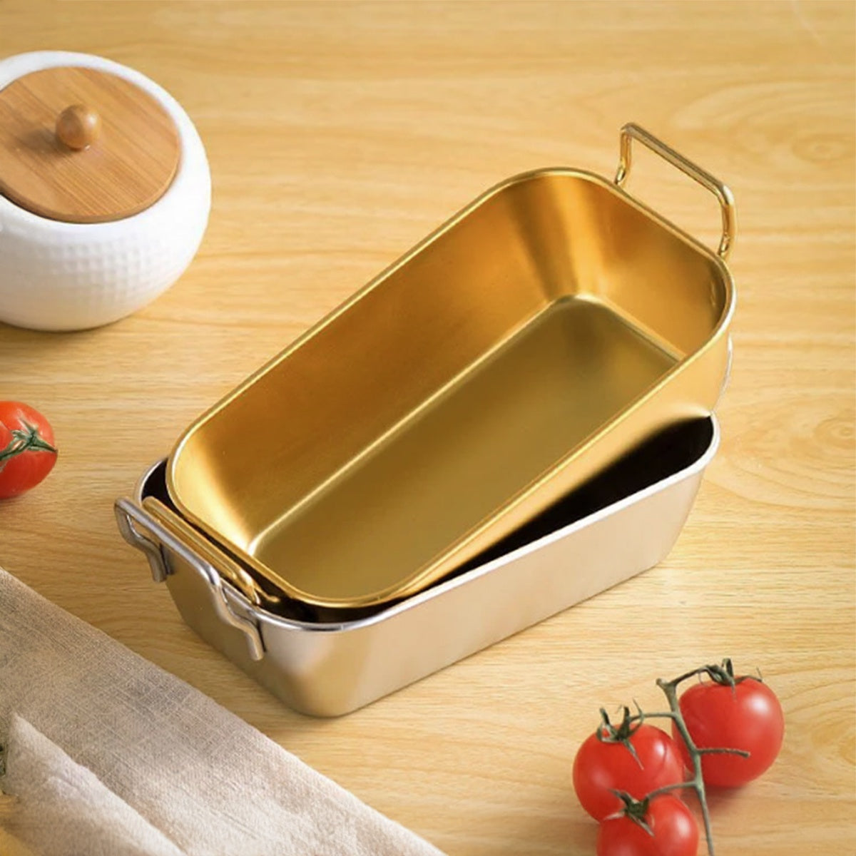 Bandeja Retangular Com Alça Mini Petisqueira Aço Inox