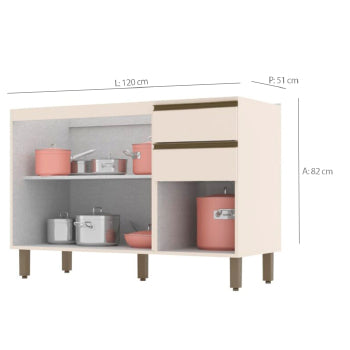 Balcao Henn Connect 3pts 2gvs 1,20m 100 Mdf S/tampo - C66-139