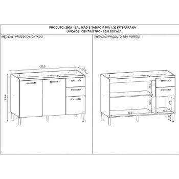 Balcao Pia Kits Parana Mad 1,20 M S/tampo - 2905