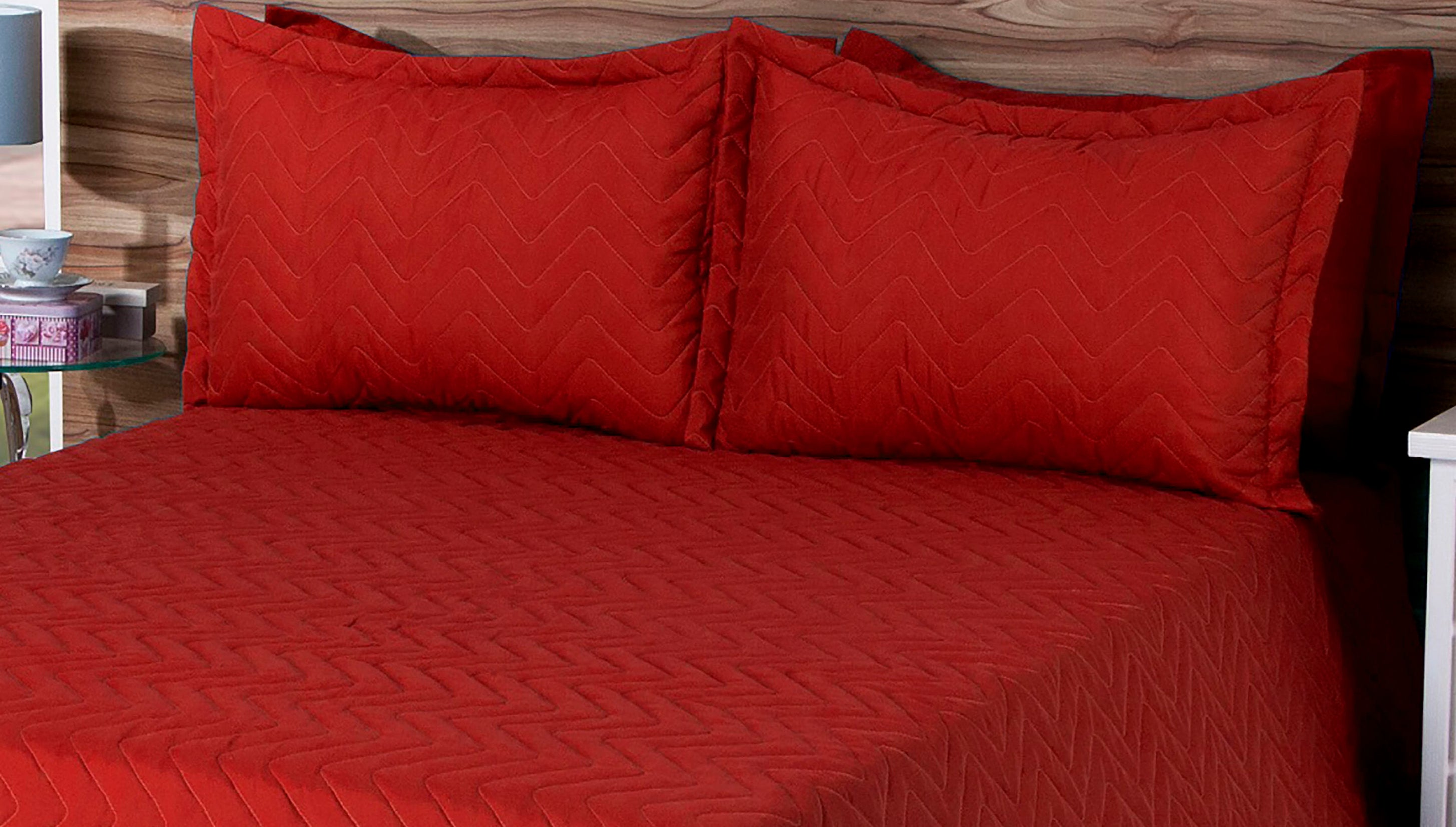 Cobre Leito Matelassado Classic Queen 03 Pçs Vermelho