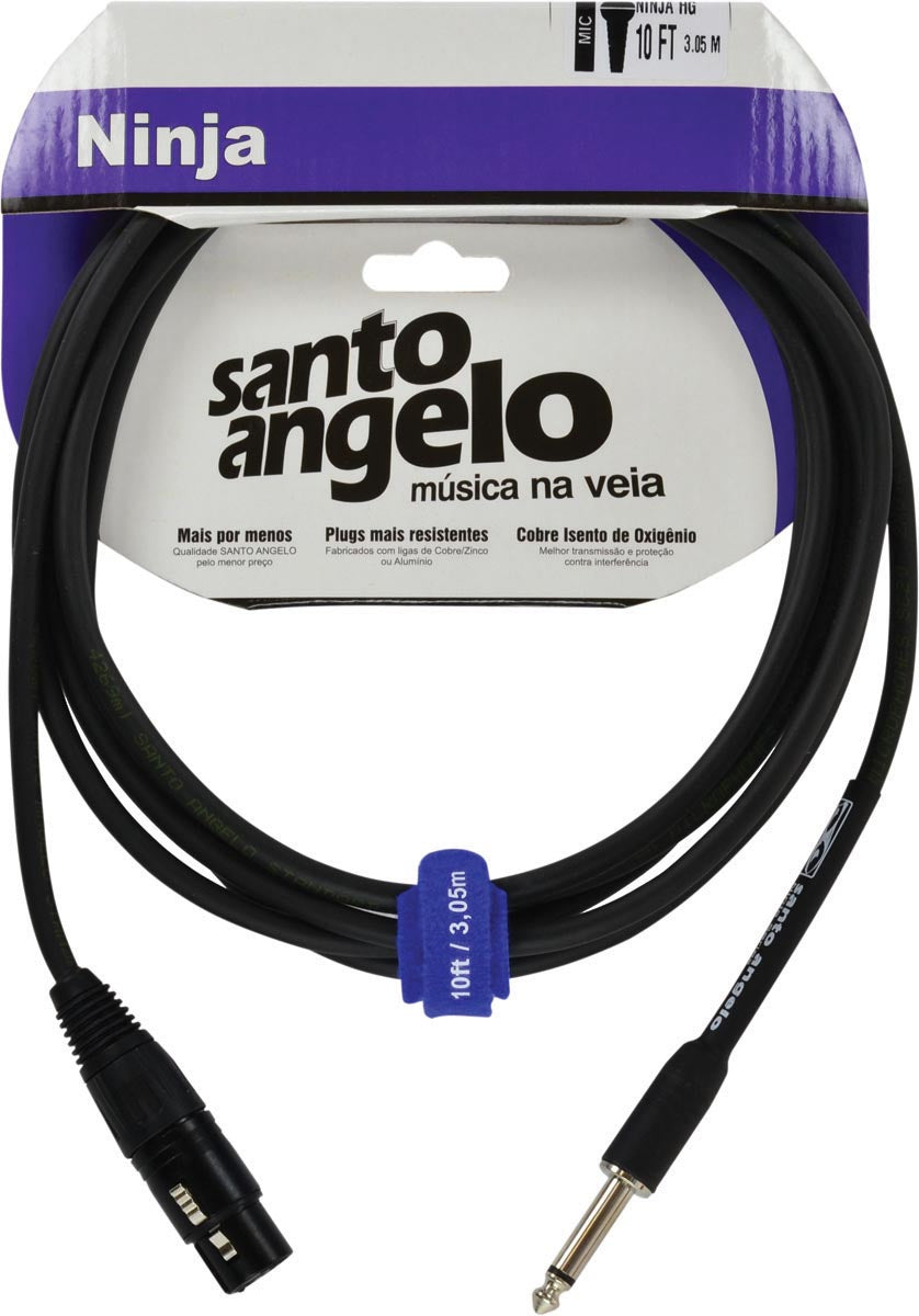 Cabo De Microfone Ninja Hg 0,20 Mm Conector P10/xlr Femea 10ft 3,05 Metros Preto