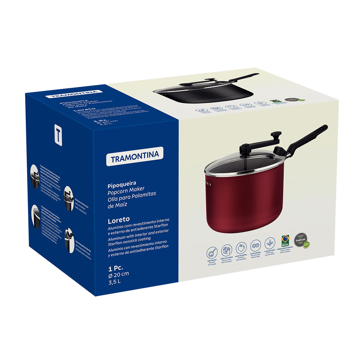 Pipoqueira Loreto Em Aluminio Com Revestimento Interno Antiaderente Starflon Max 20cm 3,5l Grafite