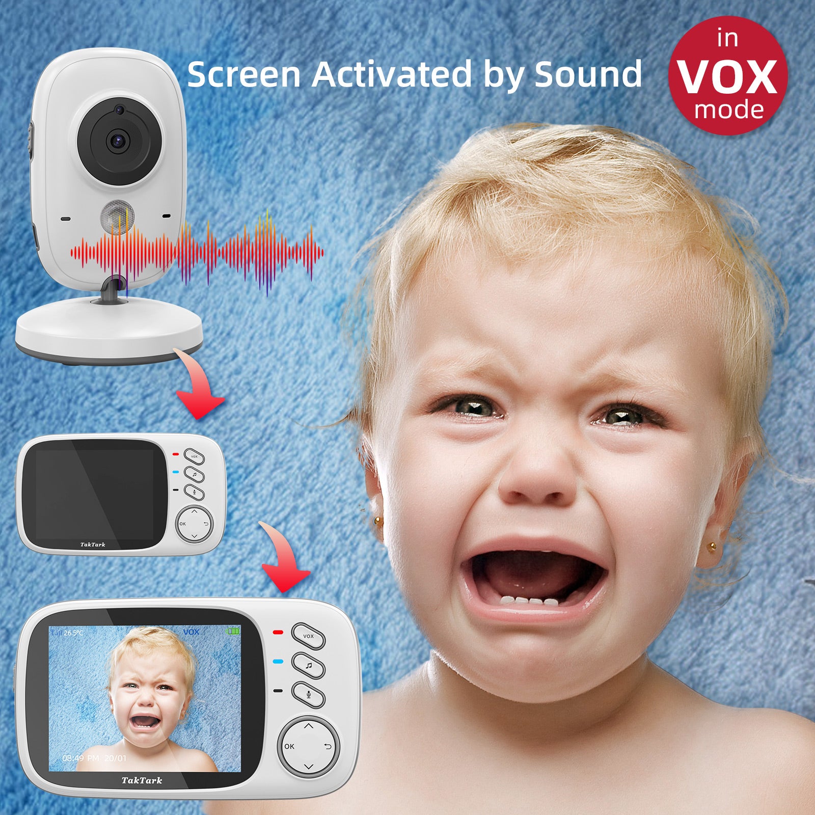 Monitor de bebê com vídeo sem fio de 3,2 polegadas