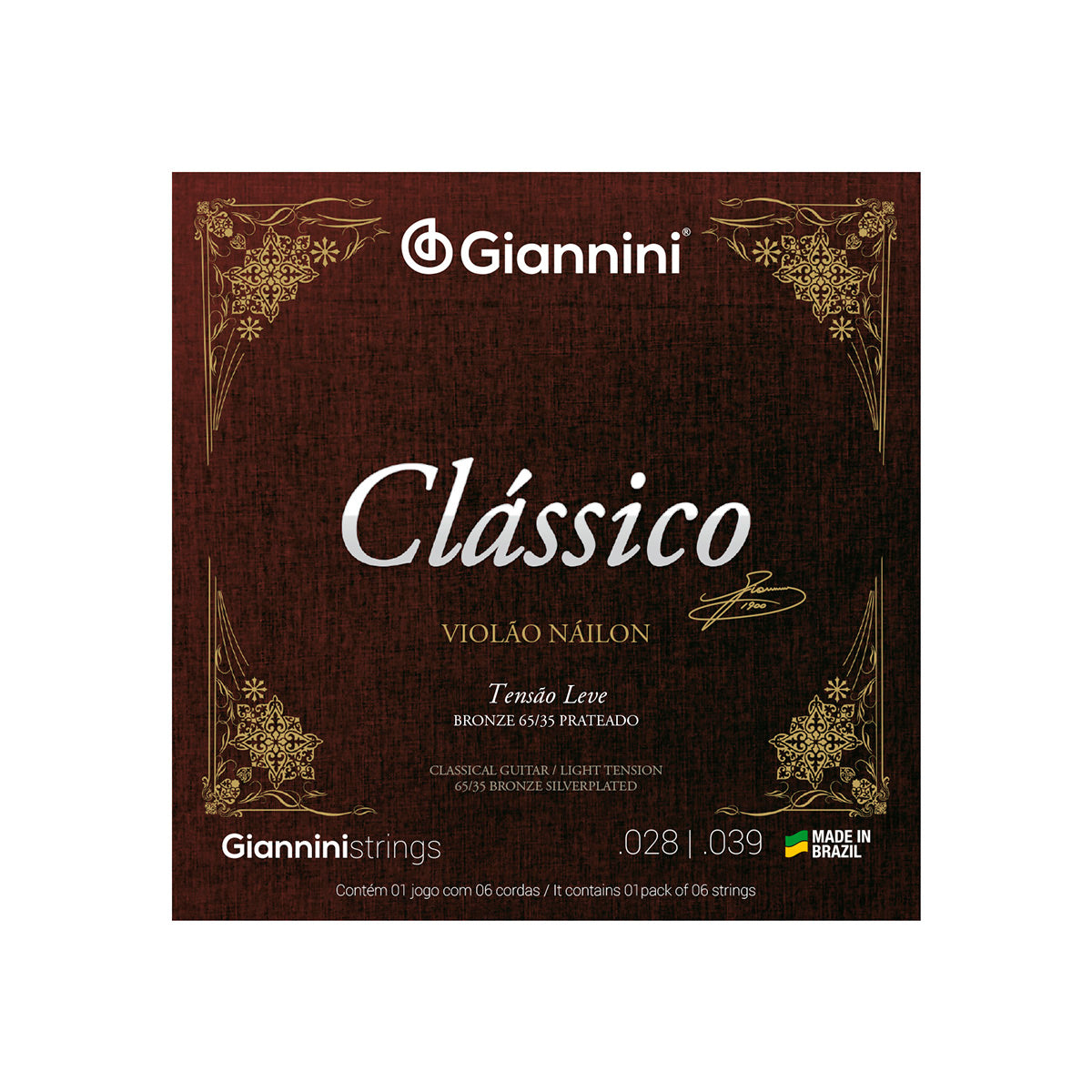 Encordoamento Para Violão Nylon 65/35 Tensão Leve Bronze Prateado Genwpl