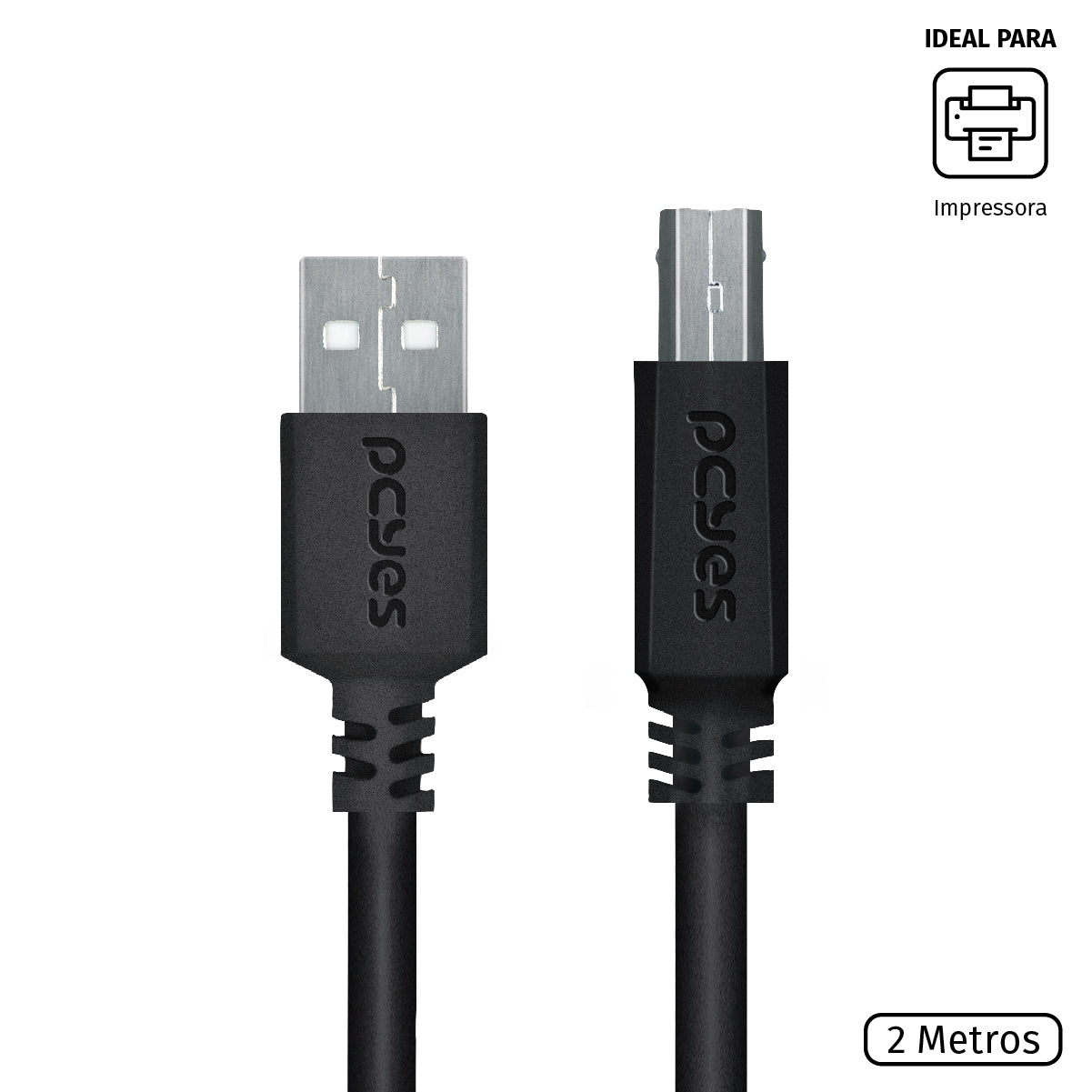 Cabo Para Impressora Usb A 2.0 Macho Para Usb B 2.0 Macho 28awg Puro Cobre 2 Metros - Puabm2-2