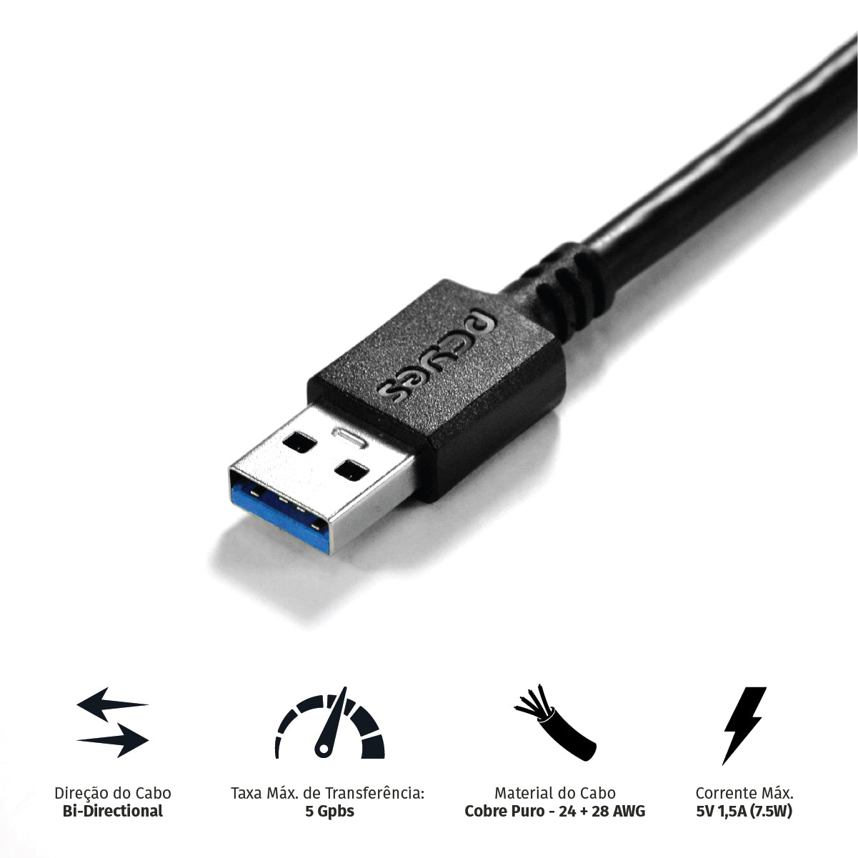 Cabo Para Impressora E Hd Externo Usb A 3.0 Macho Para Usb B 3.0 Macho 28awg Puro Cobre 2 Metros - Puabm3-2