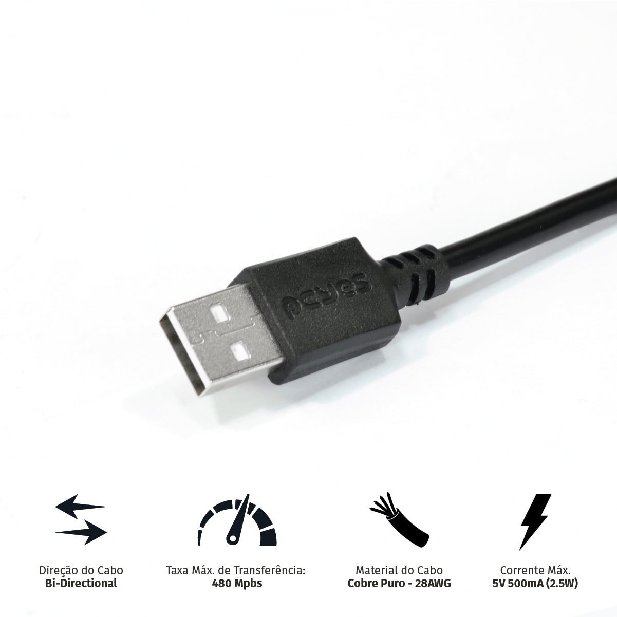 Cabo Usb A 2.0 Macho Para Mini Usb B Macho 28awg Puro Cobre 1 Metro - Puanm2-1