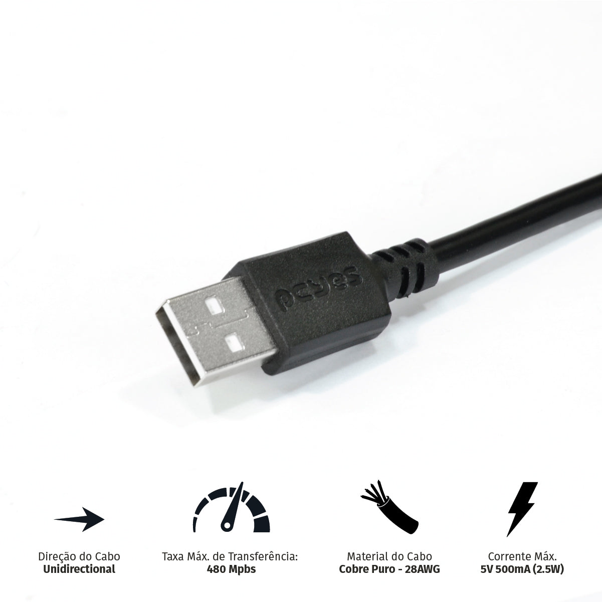 Cabo Extensor Usb A 2.0 Macho Para Usb A 2.0 Femea 28awg Puro Cobre 1 Metro - Puamf2-1
