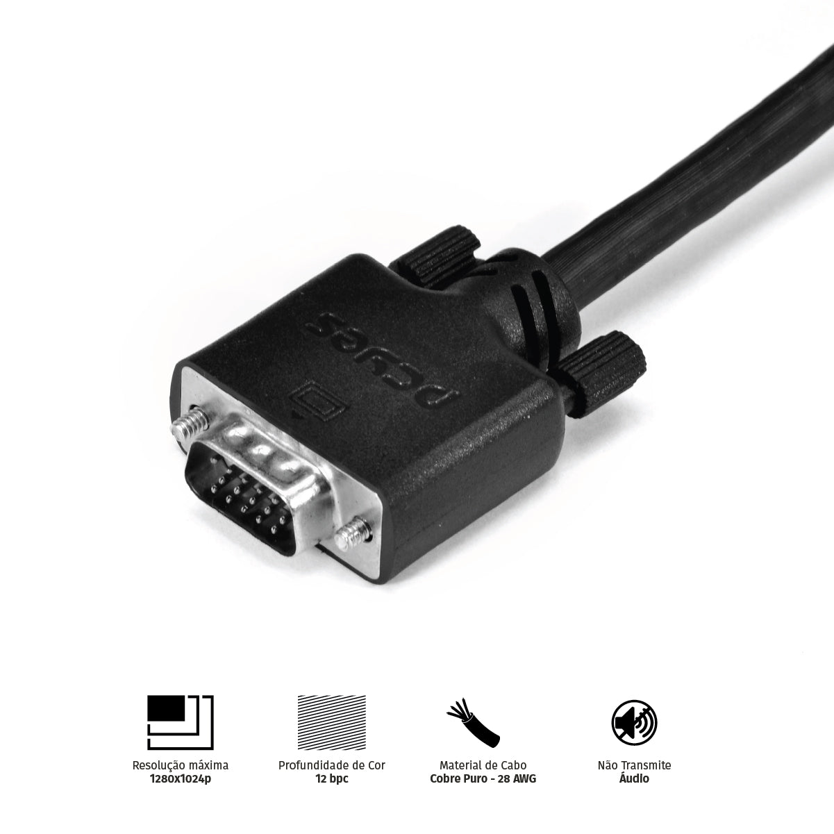Cabo De Vídeo Vga 15 Pinos Macho Para Vga 15 Pinos Macho 28awg Puro Cobre 5 Metros - Pvm15-5