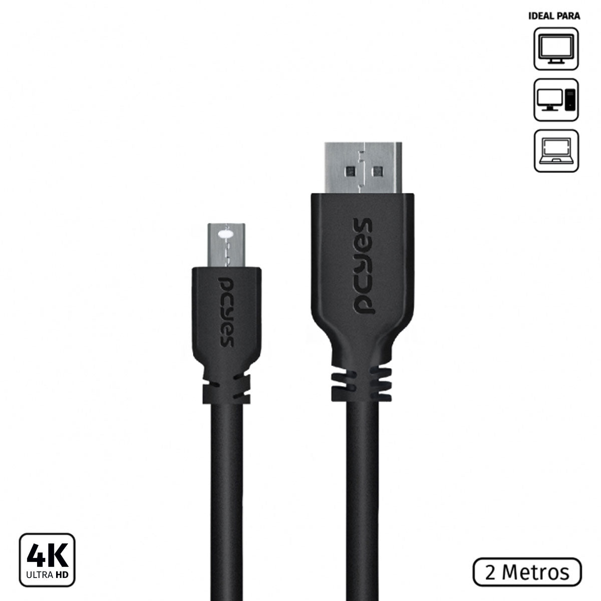Cabo Mini Displayport Macho Para Displayport Macho V.1.2 28awg Puro Cobre 2 Metros - Pmddpm-2
