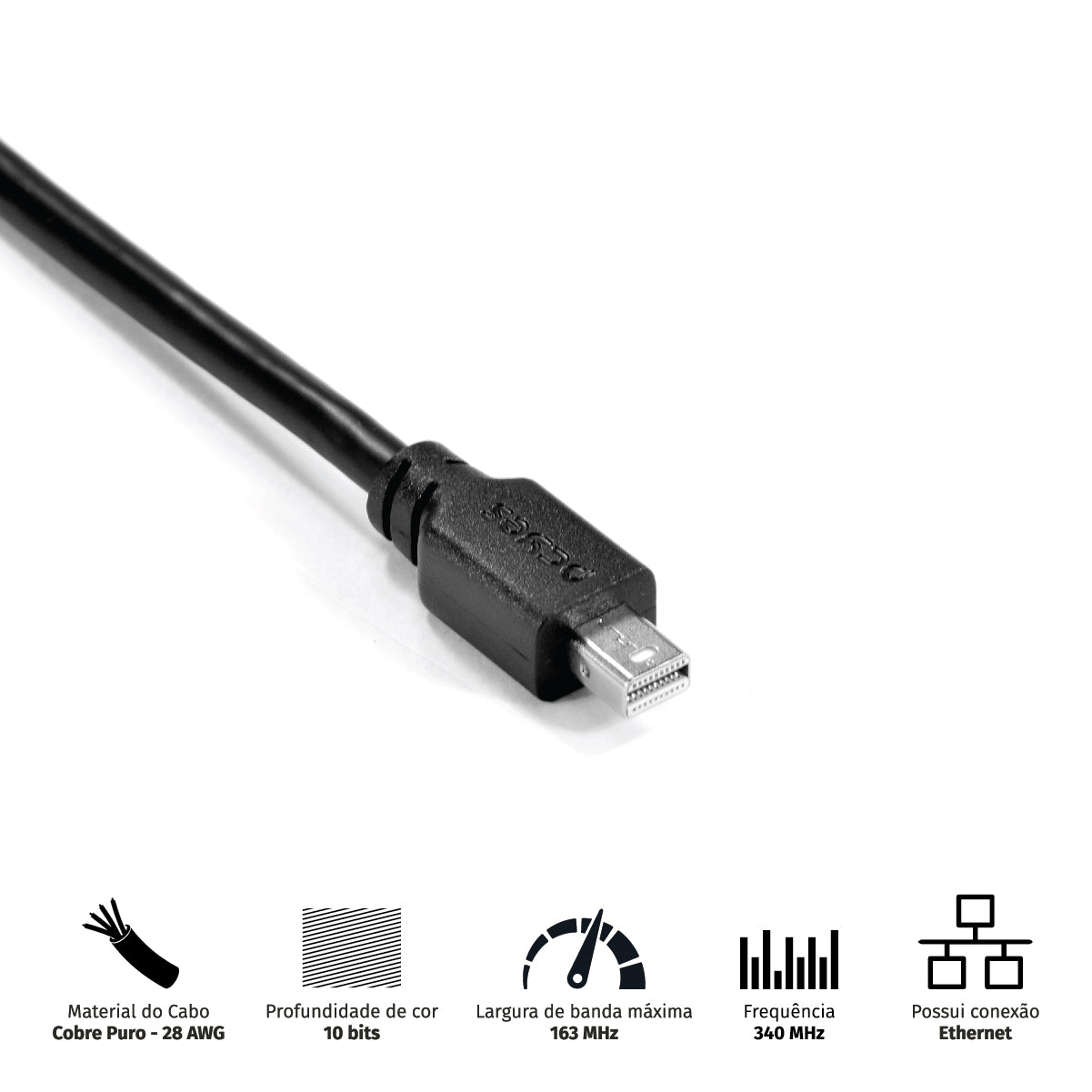 Cabo Mini Displayport Macho Para Displayport Macho V.1.2 28awg Puro Cobre 2 Metros - Pmddpm-2