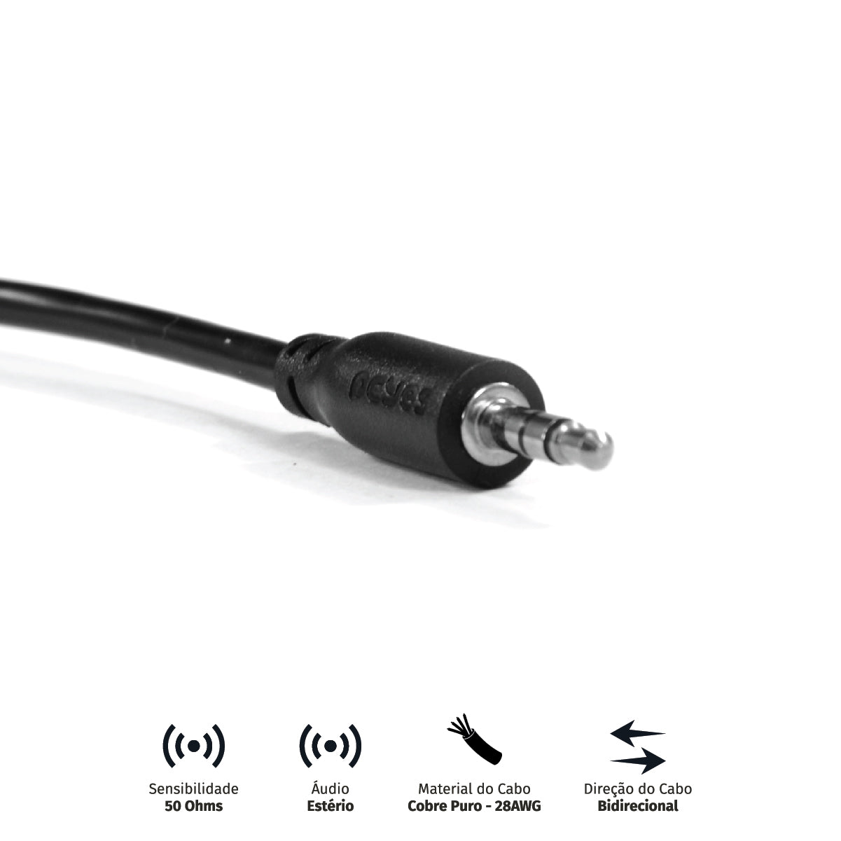 Cabo P2 3.5mm Macho Para P2 3.5mm Macho 28awg Puro Cobre 2 Metros - P35m-2