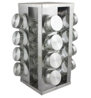Organizador Porta Tempero Giratório Inox 16 Potes Inox