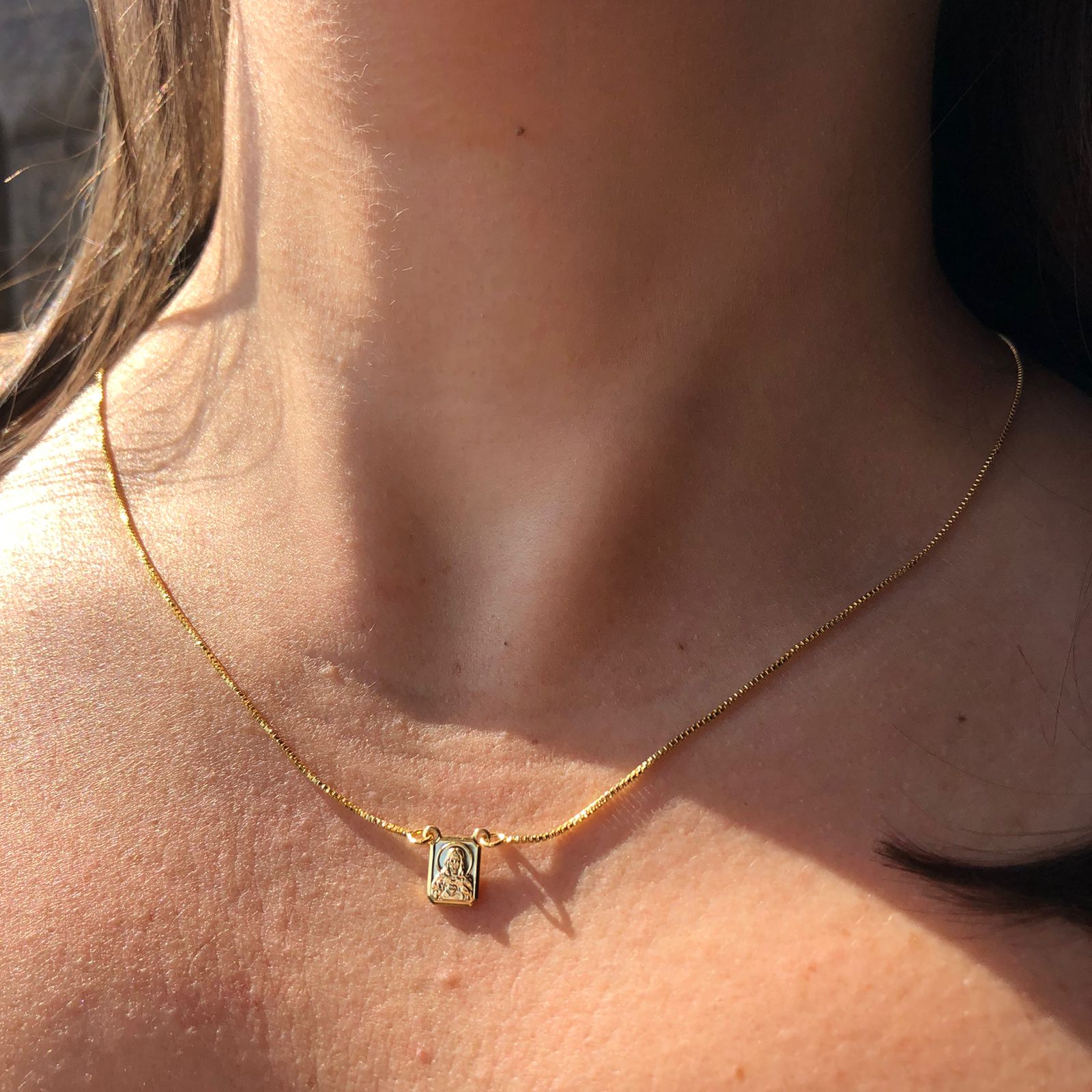 Escapulário Com Mini Medalhas Folheado Em Ouro 18k