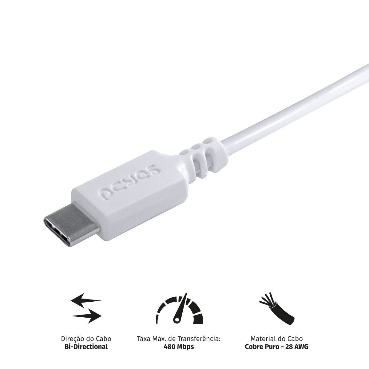 Cabo Para Celular Smartphone Usb A 2.0 Para Usb Tipo C 50 Cm Branco - Puacb-05