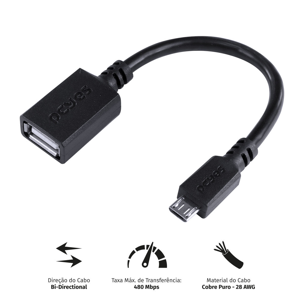Adaptador Otg Micro Usb Para Usb 2.0 15cm Preto Conexão Com Celulares Smartphones Tablets - Pamup-15