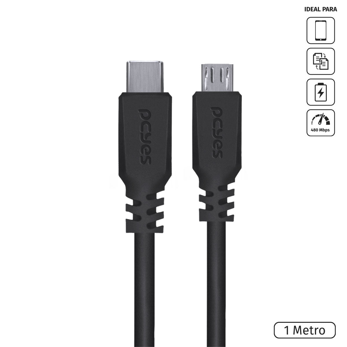 Cabo Para Celular Smartphones Usb Tipo C Para Micro Usb 2.0 1 Metro Preto - Pucmp-1