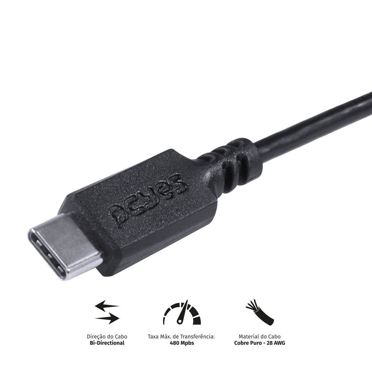 Cabo Para Celular Smartphones Usb Tipo C Para Micro Usb 2.0 1 Metro Preto - Pucmp-1