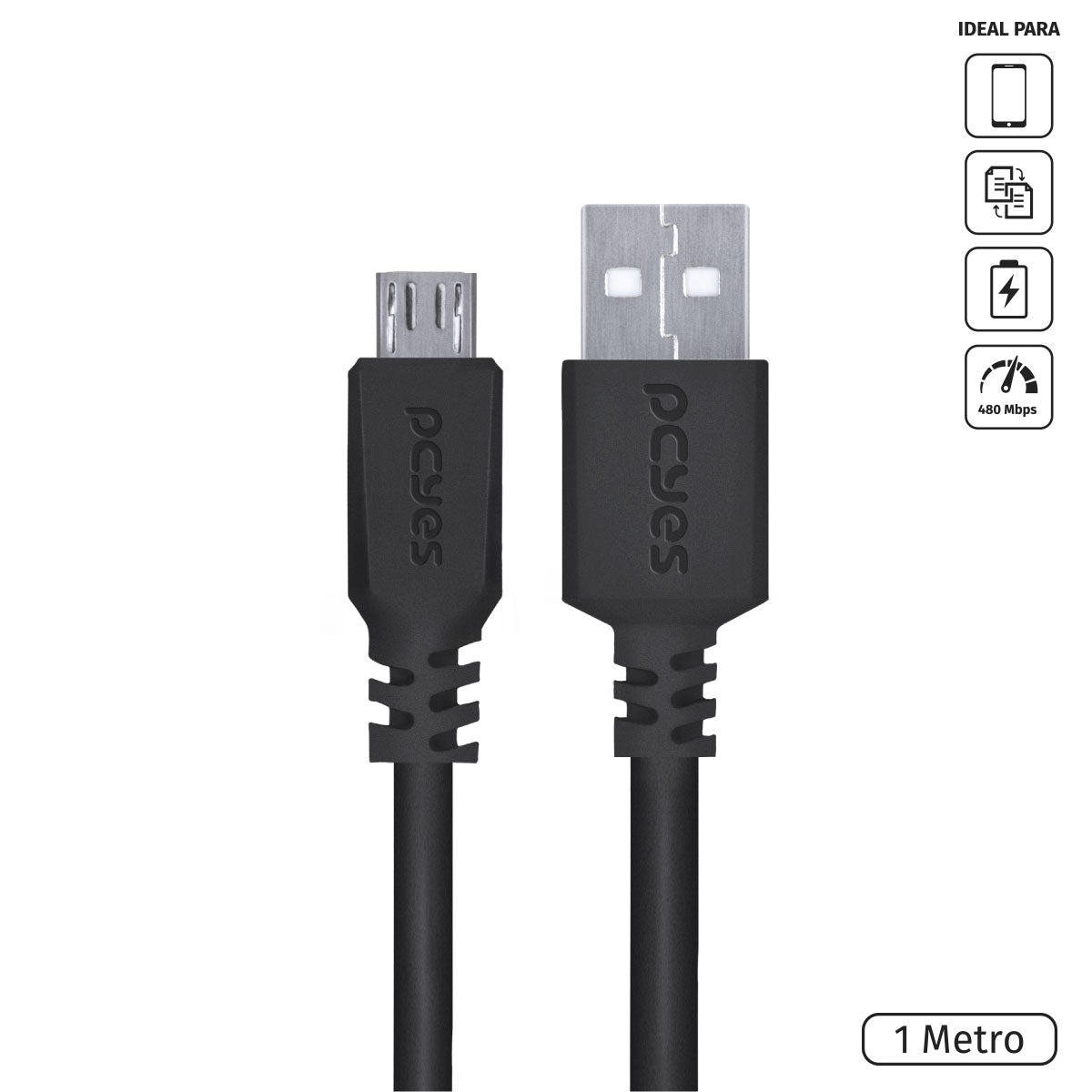 Cabo Para Celular Smartphone Micro Usb Para Usb A 2.0 1 Metro Preto - Pmuap-1