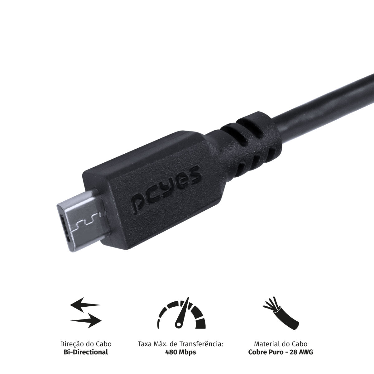 Cabo Para Celular Micro Usb Para Usb A 2.0 3 Metros Preto - Pmuap-3