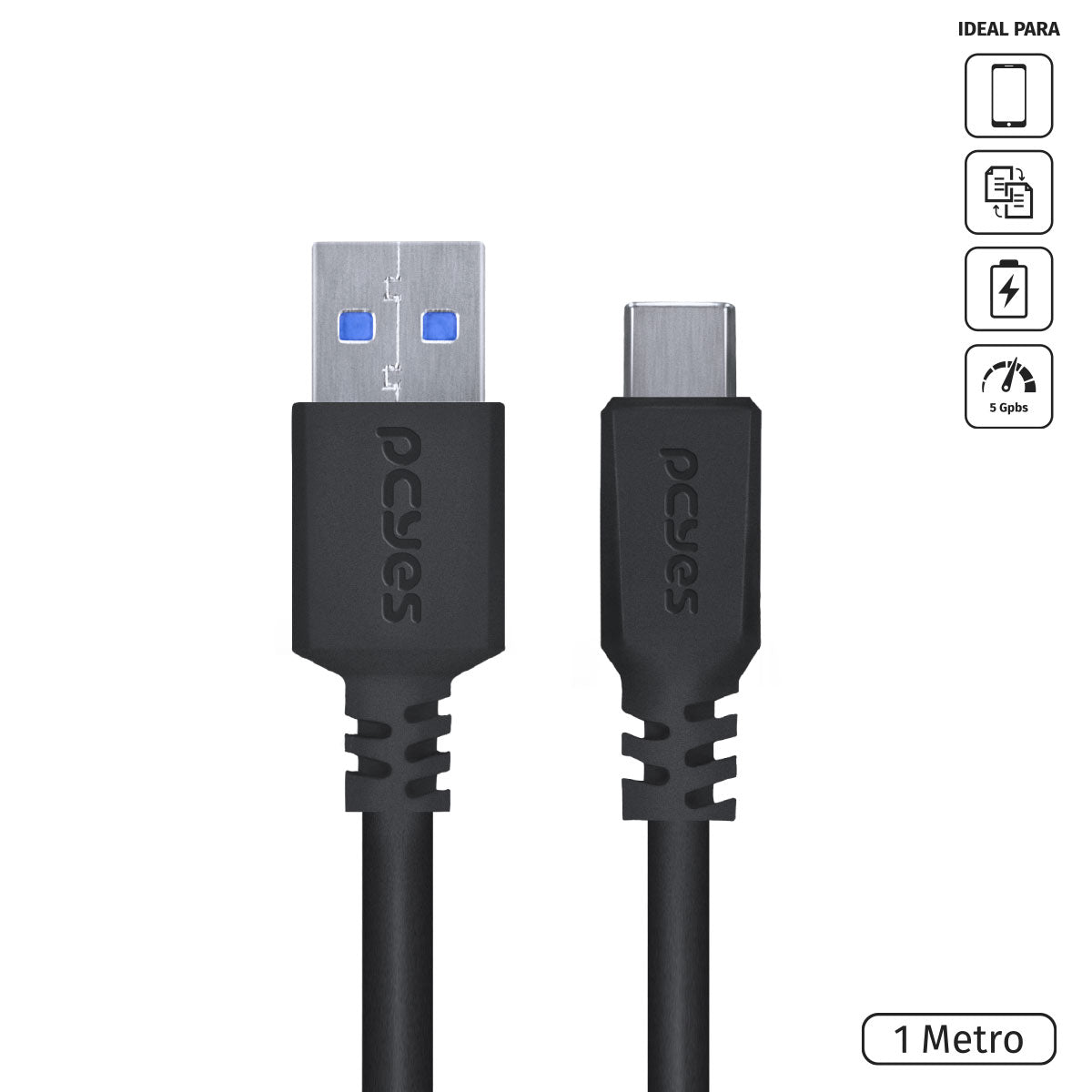 Cabo Para Celular Smartphone Usb Tipo C Para Usb A 3.0 1 Metro Preto - P3uacp-1