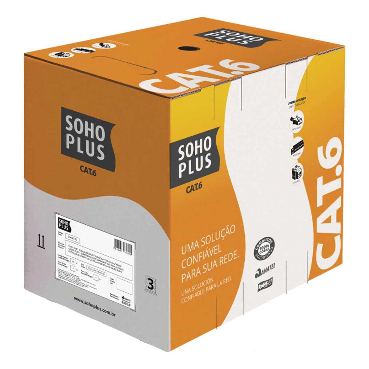 Cabo Lan U/utp 24awg X 4 Pares Cat.6 Cmx 305 Metros Cinza 23400200