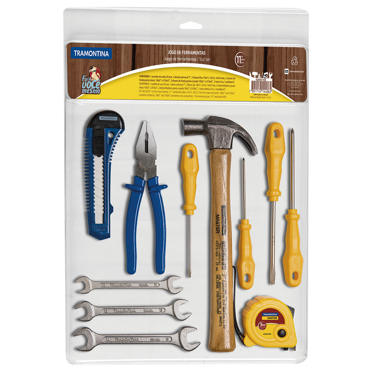 Kit De Ferramentas 11 Peças Com Martelo Trena Alicate Estilete E Chaves